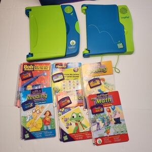 Leapfrog LeapPad Lot Of 2 Learning Game Book Reader 6 Books & Cartridges Working